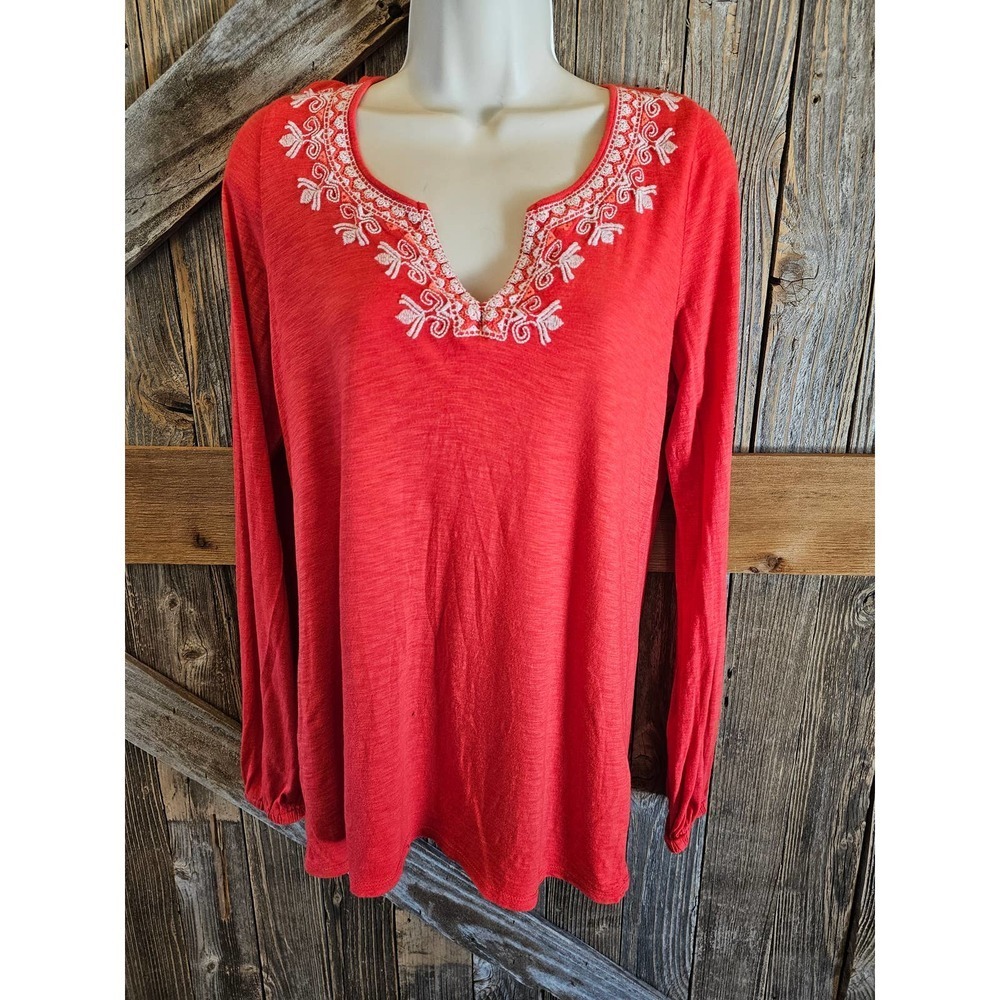 Lucky Brand Coral Long Sleeve Peasant Top Medium